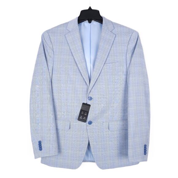 Alfani Men's Slim-Fit Tech Stretch 2-Piece Suit Light Blue Plaid 38R 32x30 NWT - Picture 2 of 13
